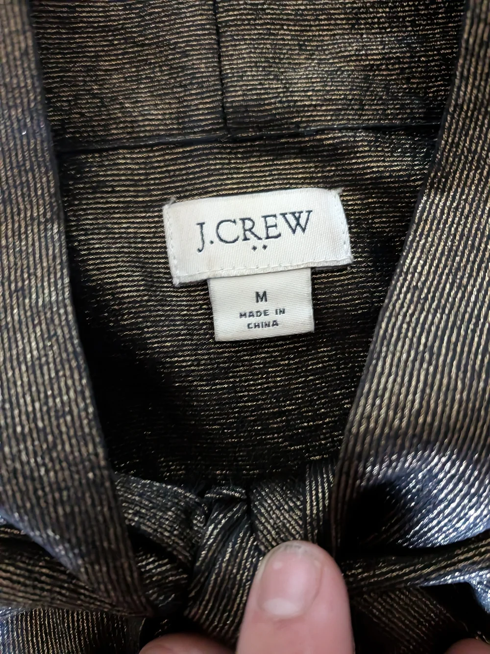 J. Crew Metallic Black Bow-Neck Blouse